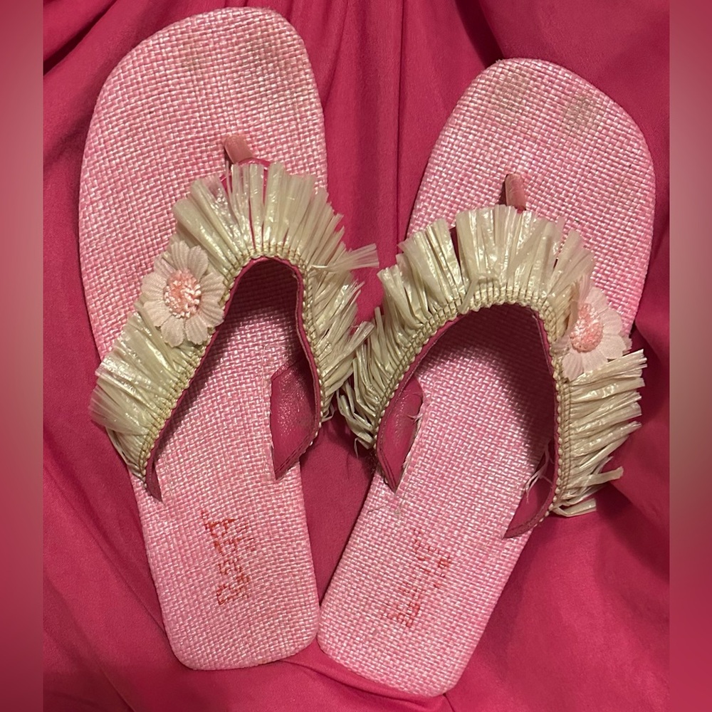 Roxy Pink and Cream Rattan Women's Sandals